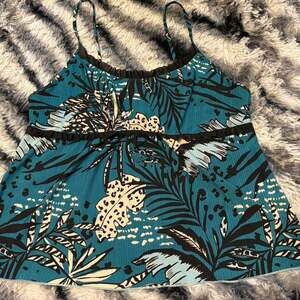 Secret Treasures Tropical Leopard Print Camisole Tank Top Teal Y2K Style Size M